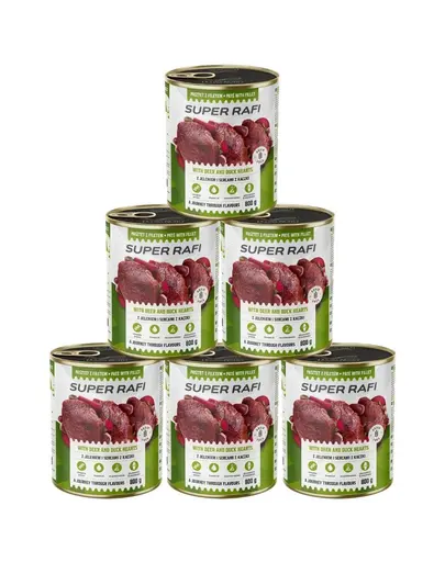 RAFI Super pate cu cerb si inimi de rata pentru caini adulti 6x800 g
