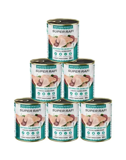 RAFI Super pate pentru caini adulti, prepelita si ficat vita 6x800 g