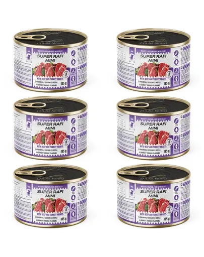 SUPER RAFI Mini cu vita si inimi de curcan 6x185 g hrana umeda pentru caini de talie mica