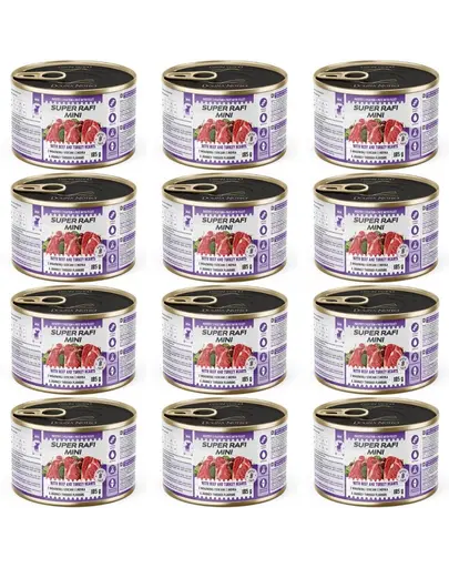 SUPER RAFI Mini cu vita si inimi de curcan 12x185 g hrana umeda pentru caini de talie mica