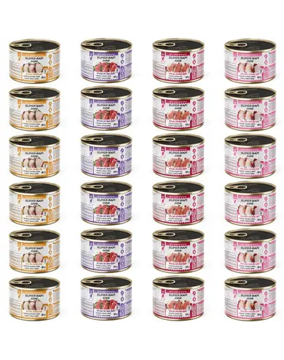 SUPER RAFI Mini Mix 4 Gusturi 24x185g hrana umeda pentru caini de rase mici