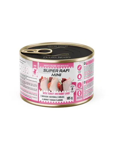 SUPER RAFI Mini cu curcan si ficat de iepure 185 g hrana umeda pentru caini de talie mica