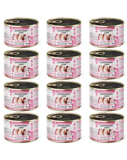 SUPER RAFI Mini cu curcan si ficat de iepure 12x185 g hrana umeda pentru caini de talie mica