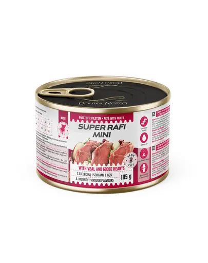 SUPER RAFI Mini cu vitel si inimi de gasca 185 g hrana umeda pentru caini de talie mica