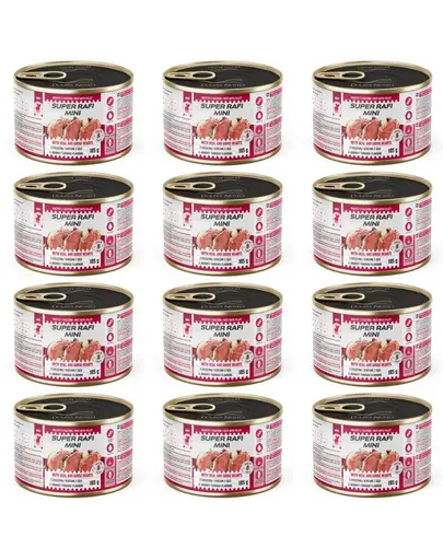 SUPER RAFI Mini cu vitel si inimi de gasca 12x185 g hrana umeda pentru caini de talie mica