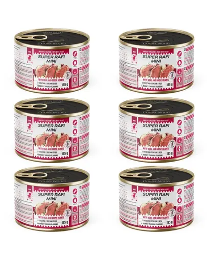 SUPER RAFI Mini cu vitel si inimi de gasca 6x185 g hrana umeda pentru caini de talie mica
