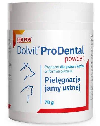 Pudra igiena orala caini si pisici cu halena si placa dentara DOLFOS Dolvit ProDental 70 g