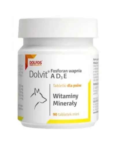 Tablete pentru dezvoltarea oaselor la caini DOLFOS Dolvit 90 tablete cu calciu, fosfor si vitamine AD3E