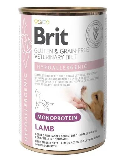 BRIT VD Dog Hypoallergenic Monoprotein Lamb 400g cu miel pentru caini cu alergii si probleme dermatologice