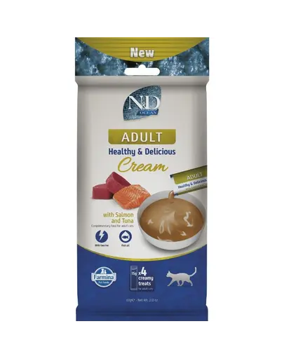 Snack cremos pisici adulte 4x15 g FARMINA N&D Ocean cu somon si ton