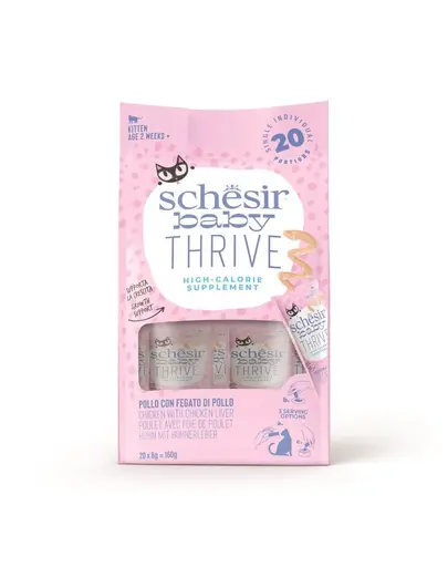 SCHESIR Baby Thrive Pui cu ficat de pui in crema 20 x 8 g hrana complementara pentru pisoi