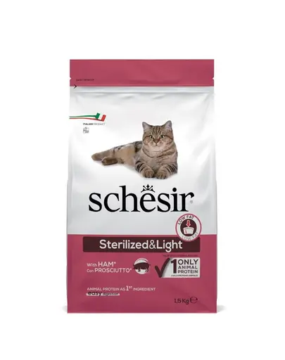 Hrana pisici sterilizate control greutate SCHESIR Original 1,5 kg cu sunca
