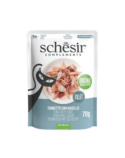 Hrana pisici ton si merluciu plic Schesir Complements in jeleu 70 g
