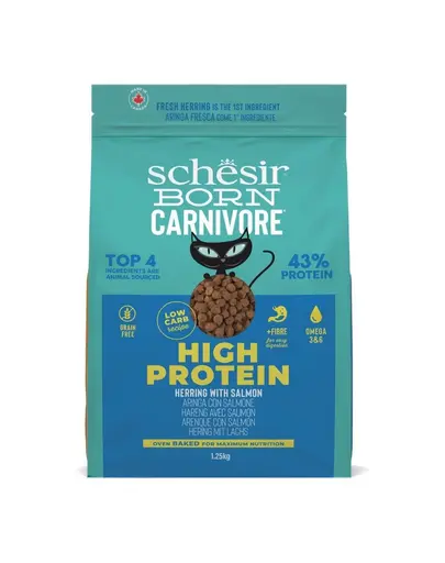Hrana uscata pisici cu hering si somon Schesir Born Carnivore 1,25 kg fara cereale