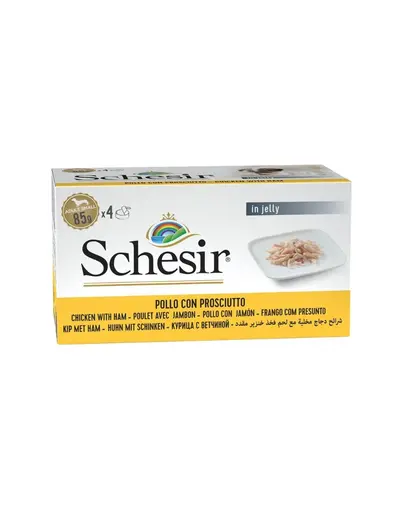 Hrana caini mici SCHESIR 4x85 g pui cu sunca in jeleu