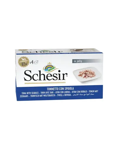 Hrana caini mici cu ton SCHESIR biban de mare in jeleu 4x85 g