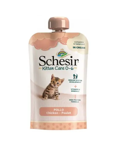 Hrana pisoi 0-6 luni cu pui SCHESIR Kitten Care pasta cremoasa 150 g