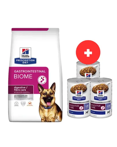 HILL'S Prescription Diet Canine GI Biome 10 kg aliment caine cu afectiune digestiva + 3 x 360g conserve GRATIS