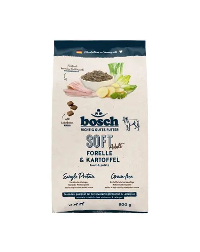 BOSCH HPC Soft Adult 800 g hrana semi-umeda monoproteica pentru caini adulti cu pastrav si cartofi