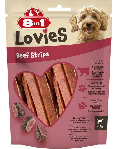 8IN1 Lovies Beef Strips 80 g recompensa pentru caini cu carne de vita coapta