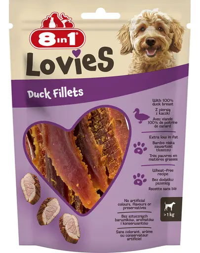 8IN1 Lovies Duck Fillets 80 g recompensa pentru caini cu file de rata