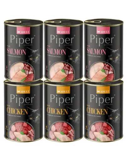 PIPER Animals Mix arome hrana pisici 6x400 g somon si pui