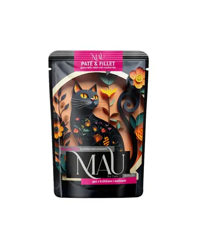 MAU Pate & Filet hrana umeda pentru pisici sterilizate, cu gasca, iepure si zmeura 85 g