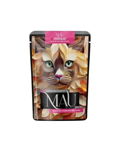 MAU Mousse pisici sterilizate 85 g cu miel, seminte de chia si menta