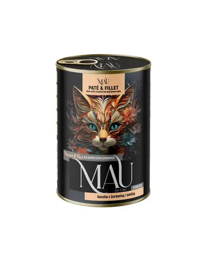 MAU Pate & Filet hrana pisici sterilizate 400 g cu rata, merisoare si roinita