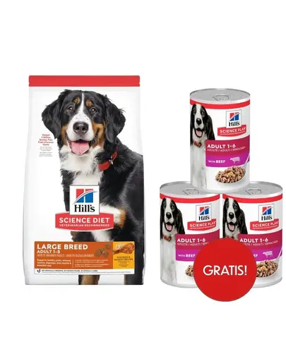 HILL'S Science Plan Adult Dog Large Dry Chicken 14 kg hrana caini talie mare + 3 conserve GRATIS