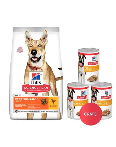 HILL'S Canine Adult 1+ Performance pui 14 kg hrana caini activi + 3 conserve GRATIS