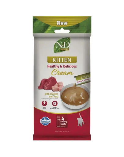 Gustare cremoasa pentru pisoi Farmina N&D Prime 4x15 g cu pui si ton