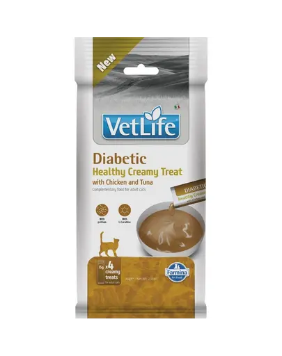 Gustare cremoasa pisici adulte cu diabet FARMINA Vet Life Diabetic 4x15 g cu pui si ton