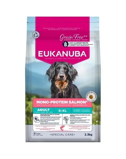 EUKANUBA Special Care Adult Mono-Protein Salmon 2,3 kg Hrana uscata pentru caini adulti, bogata in somon proaspat congelat