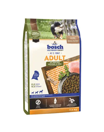 BOSCH Adult Hrana uscata pentru caini adulti, cu pasare si mei 3 kg
