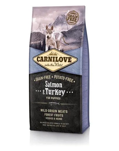 CARNILOVE Puppy hrana uscata caini juniori, cu somon si curcan 12 kg