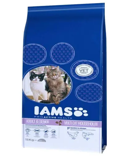 IAMS ProActive Health Adult & Mature & Senior hrana uscata pisici adulte/senior, cu pui si somon 15 kg