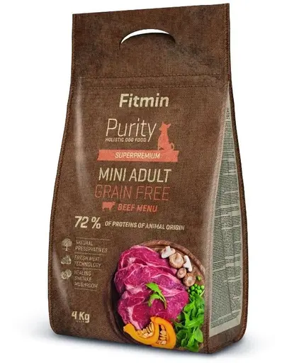 FITMIN Dog Purity Grain free Hrana uscata caini adulti de talie mica, fara cerale cu vita 4 kg