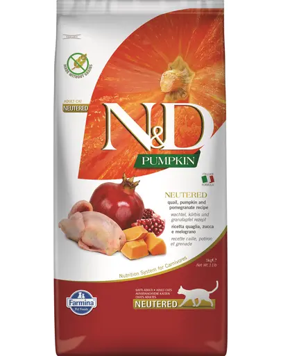FARMINA N&D Pumpkin Cat Neutered Hrana pisici sterilizate si castrate, cu prepelita si rodie 5 kg