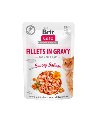BRIT Care Cat Fillets in gravy, file de somon in sos 85 g