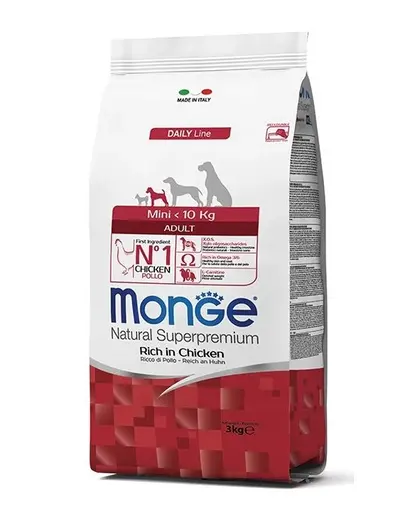 MONGE Mini Adult hrana uscata pentru Caini de talie mica, bogat in pui 800g