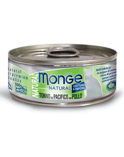MONGE Natural Cat hrana umeda pentru pisici, ton cu aripioare galbene si pui 80g