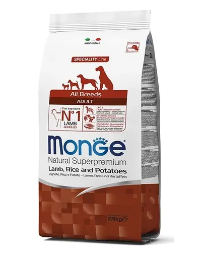 MONGE hrana uscata pentru caini adulti, miel si orez 2,5 kg