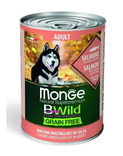 MONGE BWild Grain Free hrana umeda pentru Caini, cu somon 400g