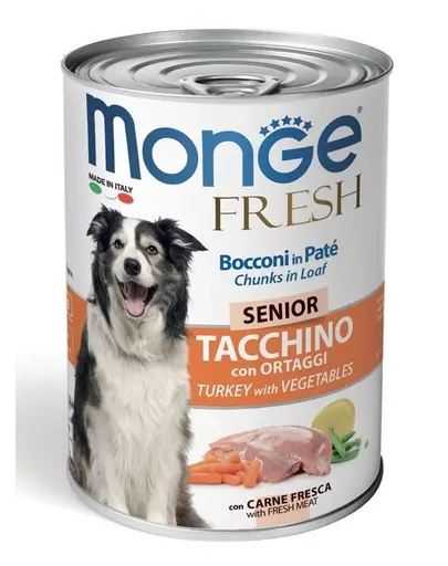 MONGE Fresh Dog Senior hrana umeda pentru Caini seniori, curcan si legume 400g