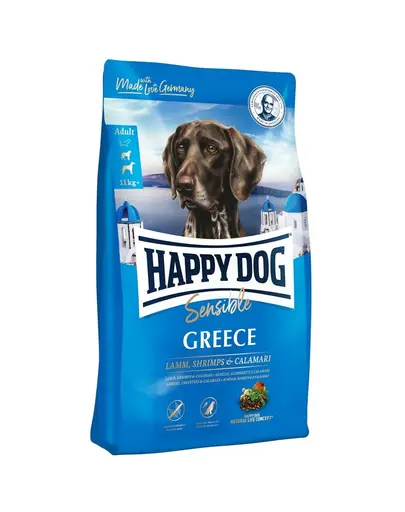 HAPPY DOG Supreme Greece, hrana pentru cainii adulti si sensibili, cu miel, creveti si calamari, 4 kg