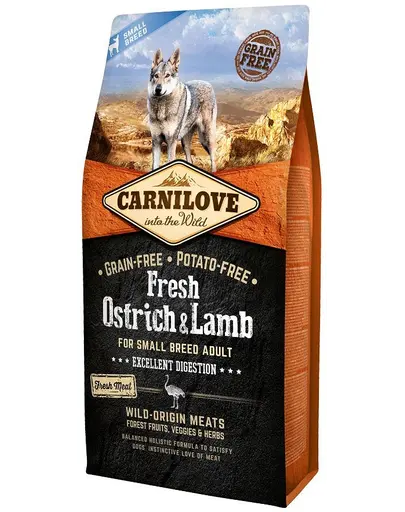 CARNILOVE Fresh Adult Small Breed hrana uscata caini adulti de talie mica, cu strut si miel 12 kg (2 x 6 kg)