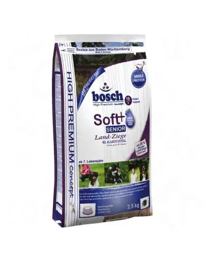 BOSCH Soft Senior Hrana uscata cu carne de capra si cartofi pentru cainii senior 12,5 kg + recompense sticks 7 buc.