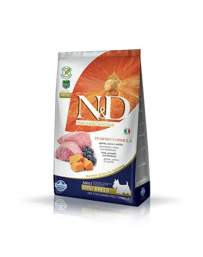 FARMINA N&D Pumpkin Lamb&Blueberry Adult Mini 14 kg (2 x 7 kg) hrana caini talie mica, miel, dovleac si afine