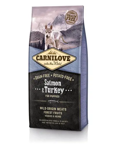 CARNILOVE Puppy hrana uscata caini juniori, cu somon si curcan 24 kg (2 x 12 kg)